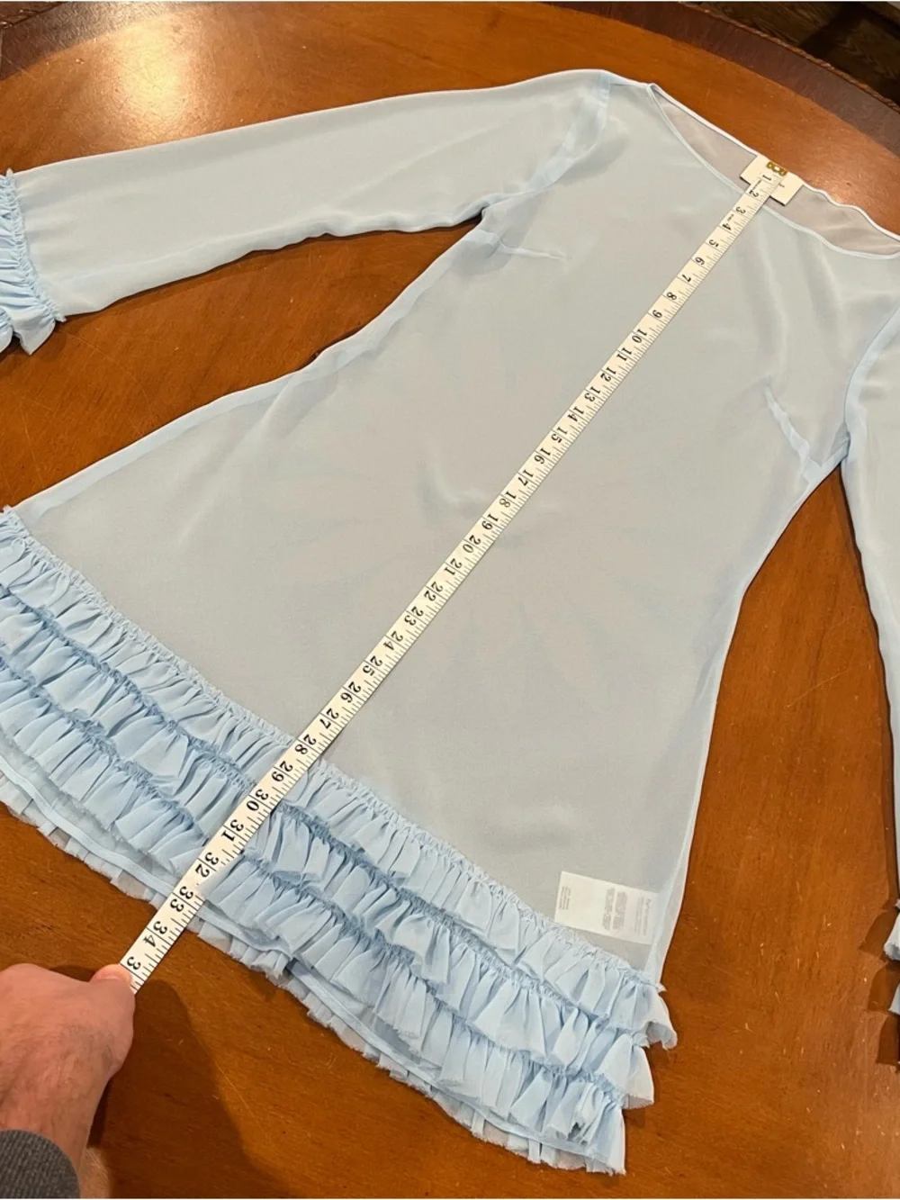 Reformation Avalina Sheer‎ Long-Sleeve Mini Dress Light Blue 4 MISSING SLIP
